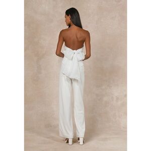 Lulus Marvelous Glow White Strapless Pearl Tie-Back Jumpsuit XL